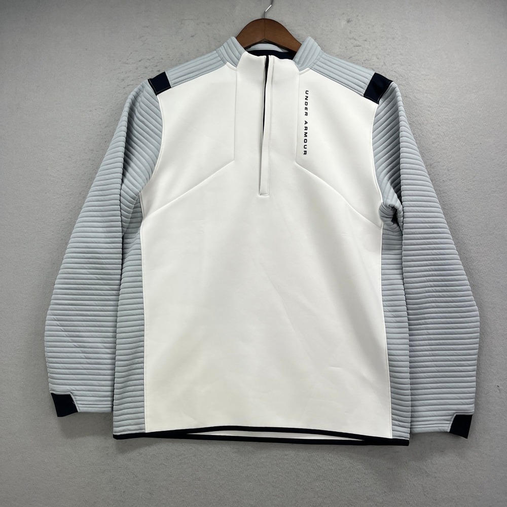 Under Armour Storm Daytona 1/4 Zip Mens Large White Gray Golf Ribbed Active